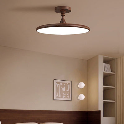 Contemporary Retro Iron PVC Round LED Semi-Flush Mount Ceiling Light For Bedroom