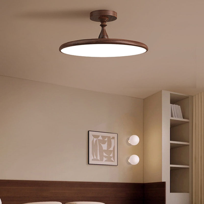 Contemporary Retro Iron PVC Round LED Semi-Flush Mount Ceiling Light For Bedroom