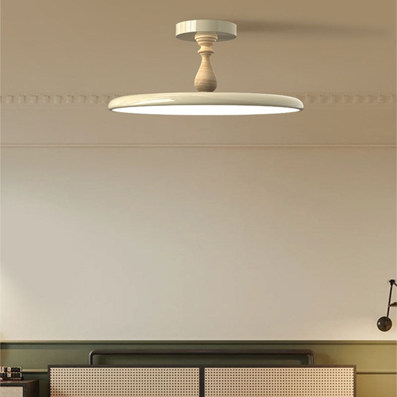 Contemporary Retro Iron PVC Round LED Semi-Flush Mount Ceiling Light For Bedroom