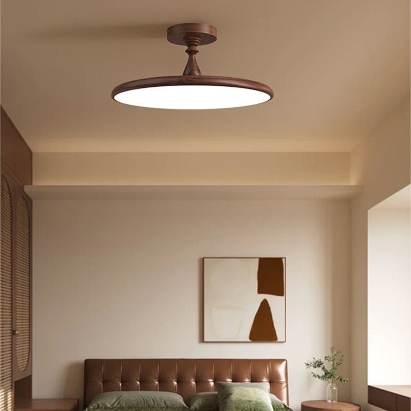 Contemporary Retro Iron PVC Round LED Semi-Flush Mount Ceiling Light For Bedroom