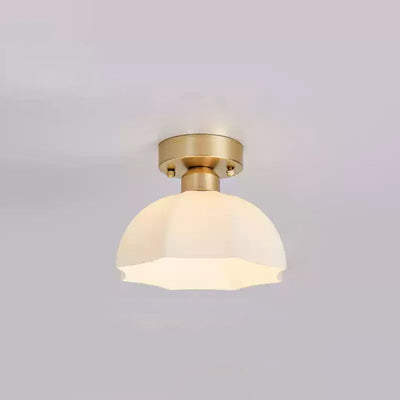 Contemporary Scandinavian Copper Iron Glass Umbrella Round 1-Light Semi-Flush Mount Ceiling Light For Hallway