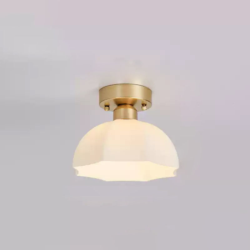 Contemporary Scandinavian Copper Iron Glass Umbrella Round 1-Light Semi-Flush Mount Ceiling Light For Hallway