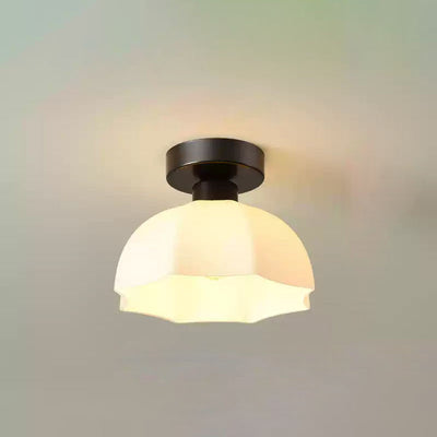 Contemporary Scandinavian Copper Iron Glass Umbrella Round 1-Light Semi-Flush Mount Ceiling Light For Hallway