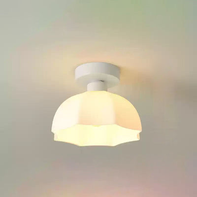 Contemporary Scandinavian Copper Iron Glass Umbrella Round 1-Light Semi-Flush Mount Ceiling Light For Hallway