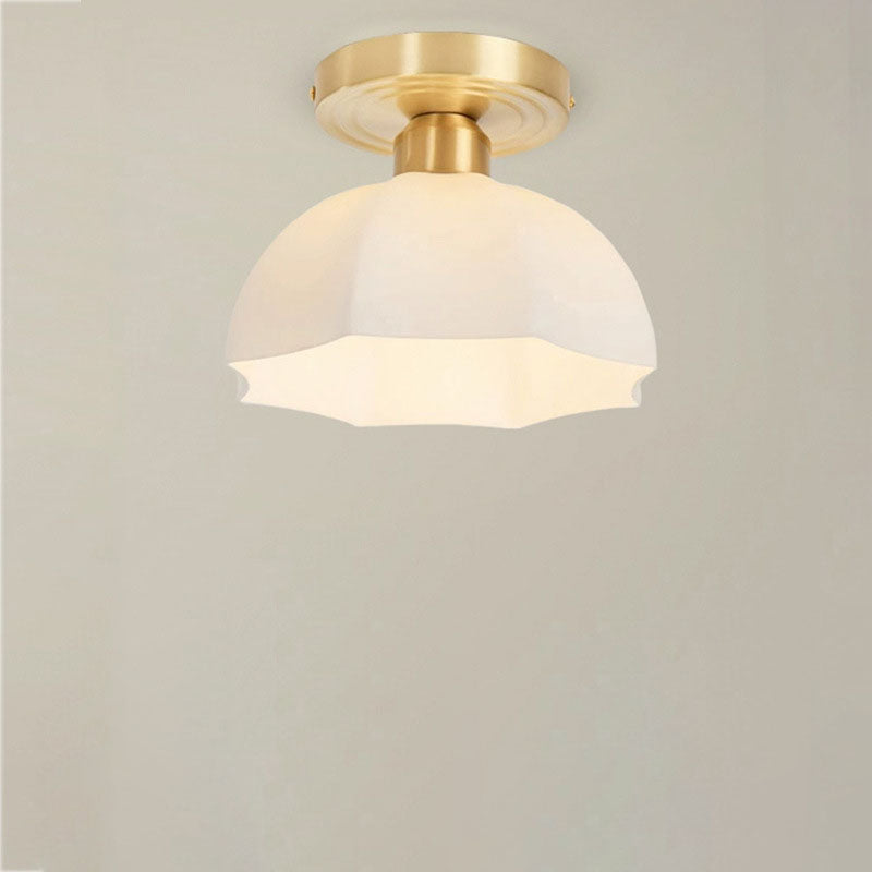 Contemporary Scandinavian Copper Iron Glass Umbrella Round 1-Light Semi-Flush Mount Ceiling Light For Hallway