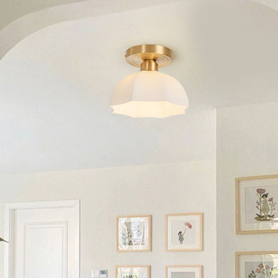 Contemporary Scandinavian Copper Iron Glass Umbrella Round 1-Light Semi-Flush Mount Ceiling Light For Hallway