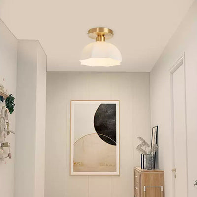 Contemporary Scandinavian Copper Iron Glass Umbrella Round 1-Light Semi-Flush Mount Ceiling Light For Hallway