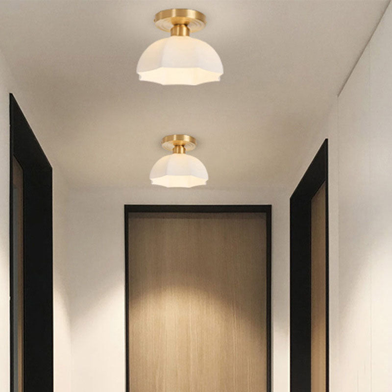Contemporary Scandinavian Copper Iron Glass Umbrella Round 1-Light Semi-Flush Mount Ceiling Light For Hallway