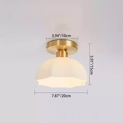 Contemporary Scandinavian Copper Iron Glass Umbrella Round 1-Light Semi-Flush Mount Ceiling Light For Hallway