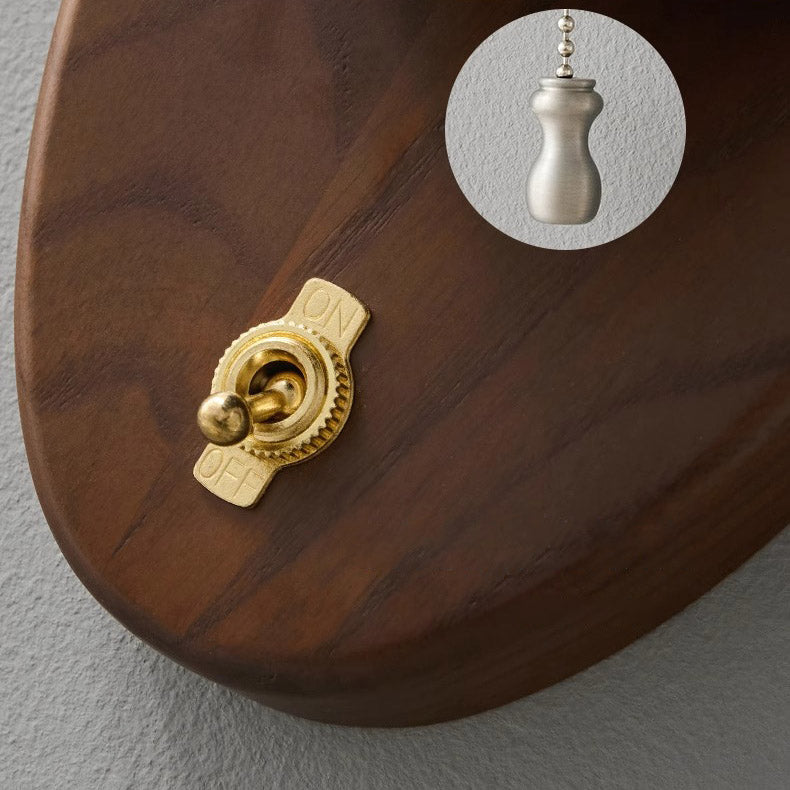 Contemporary Scandinavian Copper Ash Wood Round 1-Light Wall Sconce Lamp For Bedroom