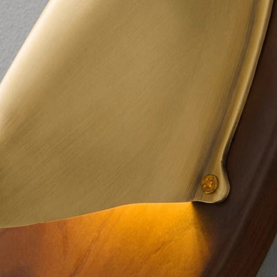 Contemporary Scandinavian Copper Ash Wood Round 1-Light Wall Sconce Lamp For Bedroom
