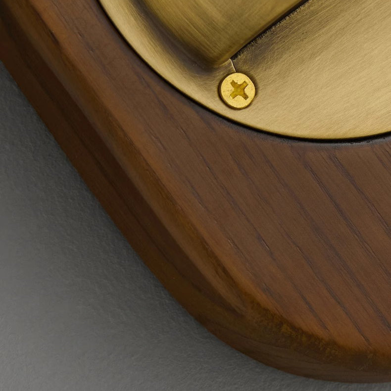 Contemporary Scandinavian Copper Ash Wood Round 1-Light Wall Sconce Lamp For Bedroom