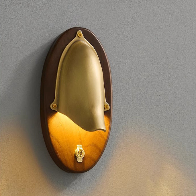 Contemporary Scandinavian Copper Ash Wood Round 1-Light Wall Sconce Lamp For Bedroom