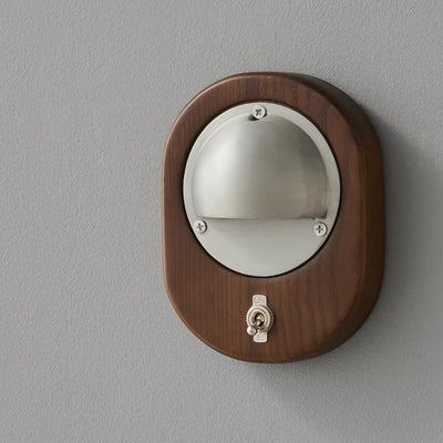 Contemporary Scandinavian Copper Ash Wood Round 1-Light Wall Sconce Lamp For Bedroom