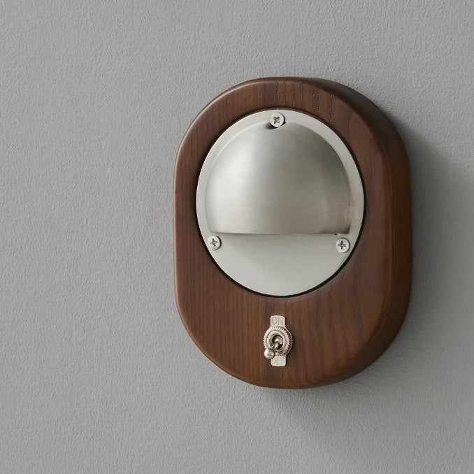 Contemporary Scandinavian Copper Ash Wood Round 1-Light Wall Sconce Lamp For Bedroom