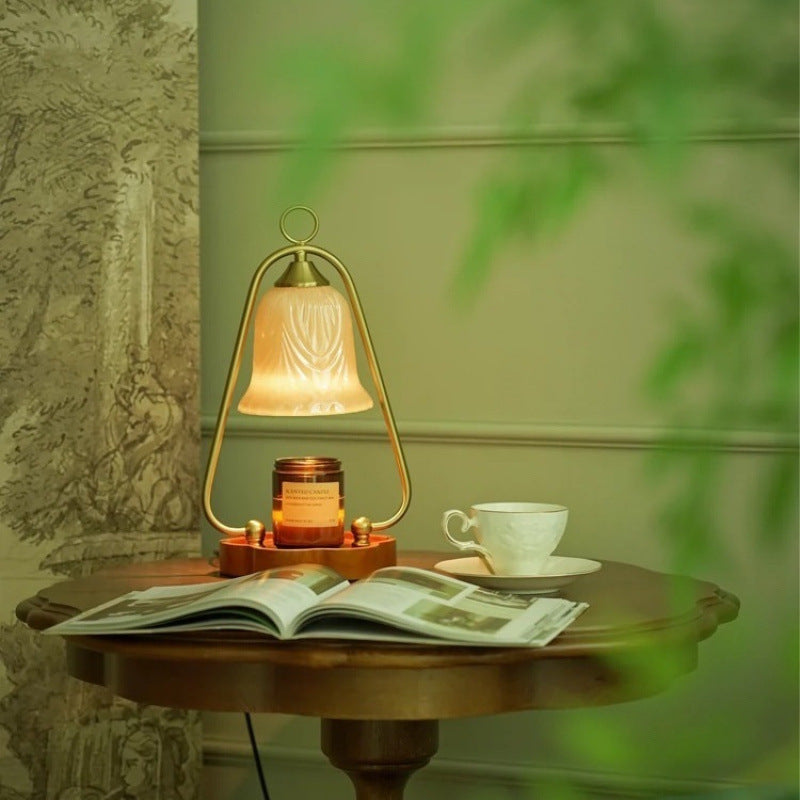 Contemporary Retro Glass Wood Iron Flower 1-Light Melting Wax Table Lamp For Bedroom