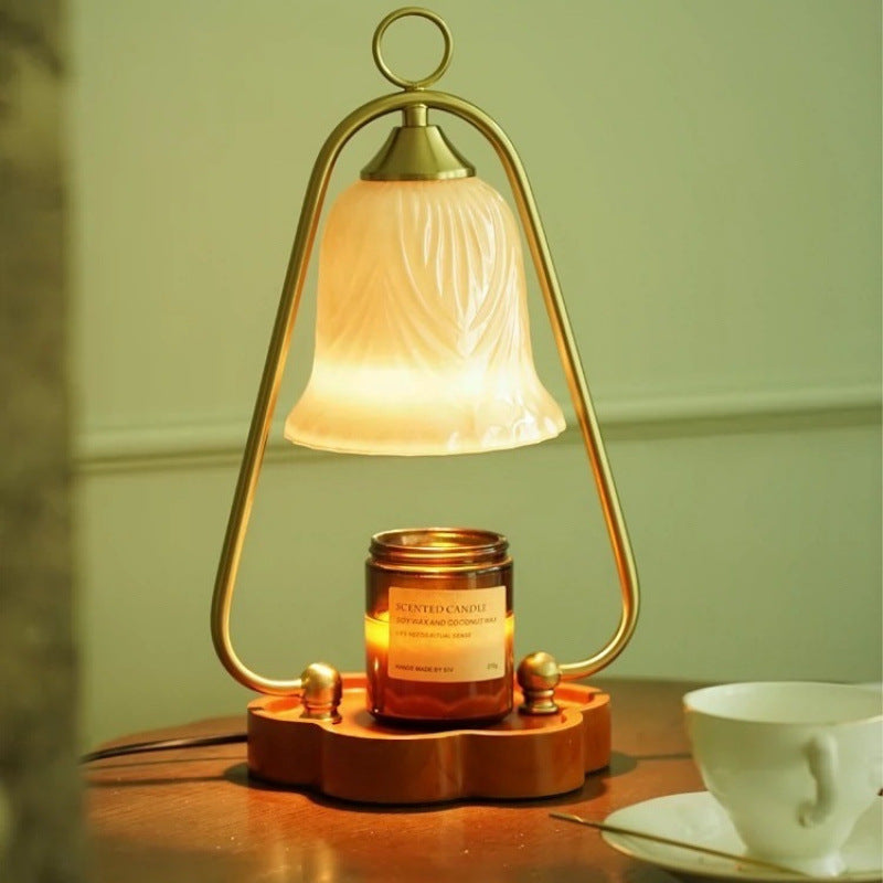 Lámpara de mesa de cera derretida de 1 luz de vidrio retro contemporáneo, madera, hierro, para dormitorio 