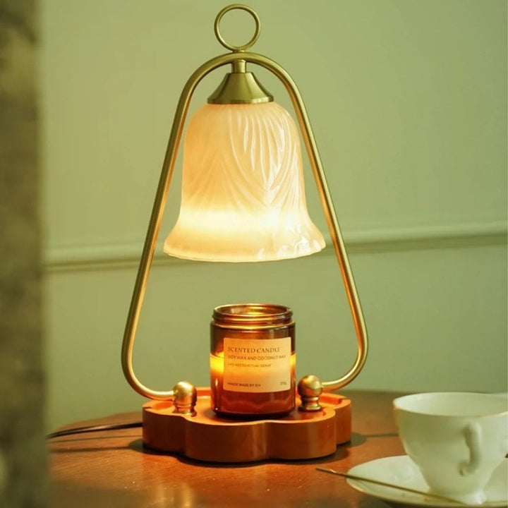 Lámpara de mesa de cera derretida de 1 luz de vidrio retro contemporáneo, madera, hierro, para dormitorio 