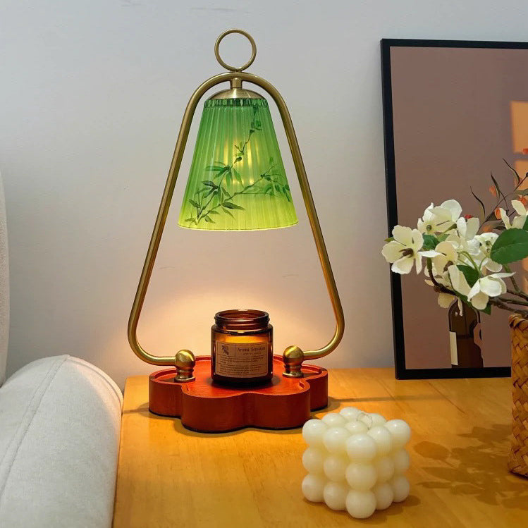 Lámpara de mesa de cera derretida de 1 luz de vidrio retro contemporáneo, madera, hierro, para dormitorio 