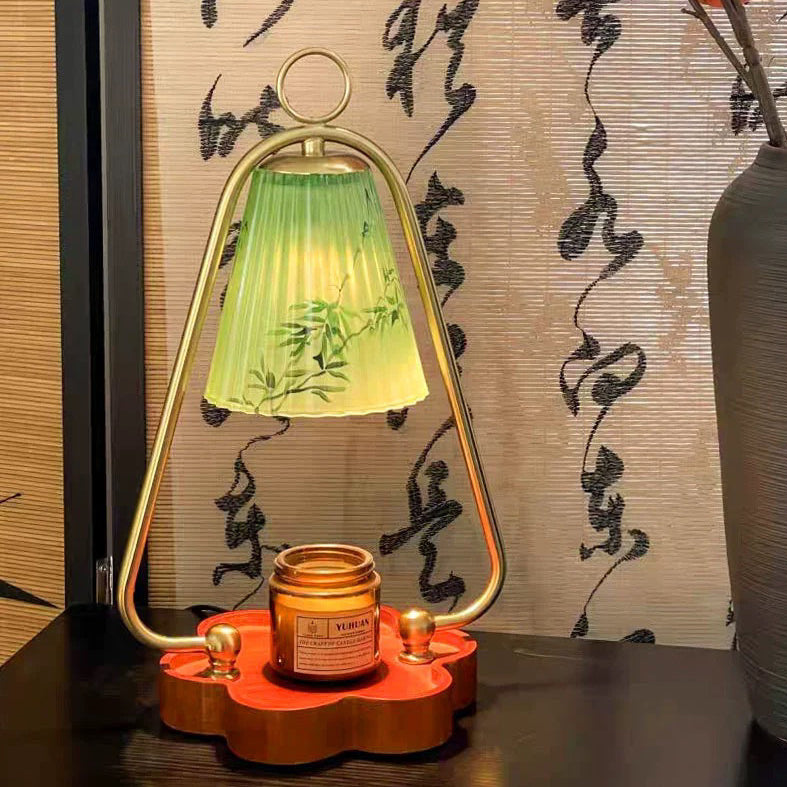 Contemporary Retro Glass Wood Iron Flower 1-Light Melting Wax Table Lamp For Bedroom