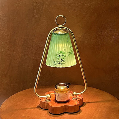 Contemporary Retro Glass Wood Iron Flower 1-Light Melting Wax Table Lamp For Bedroom