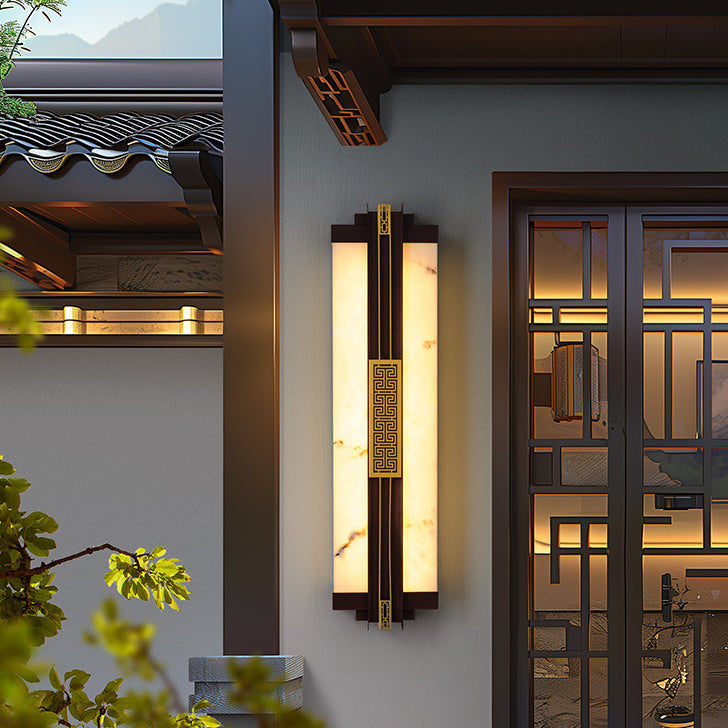 Traditional Chinese Waterproof Stainless Steel Resin Imitation Marble Pattern Linear LED Wall Sconce Lamp For Outdoor Patio