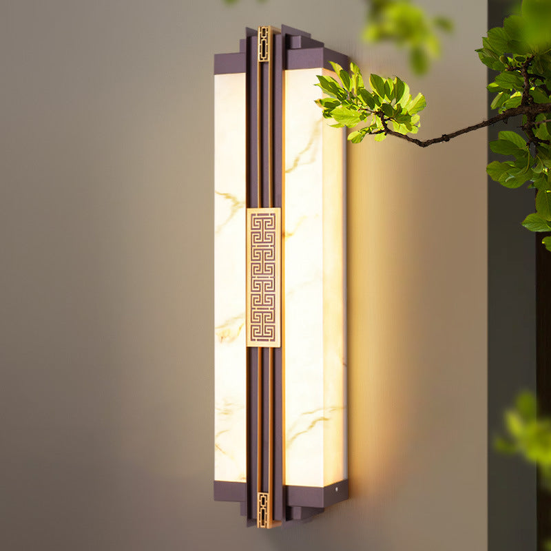Traditional Chinese Waterproof Stainless Steel Resin Imitation Marble Pattern Linear LED Wall Sconce Lamp For Outdoor Patio