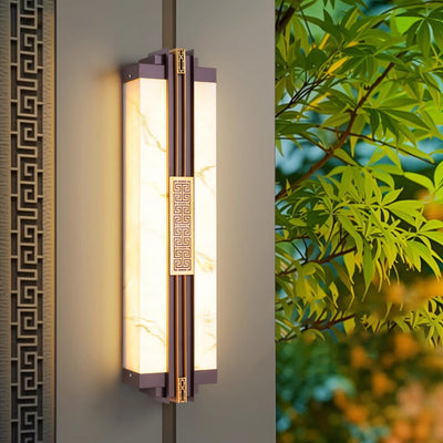 Traditional Chinese Waterproof Stainless Steel Resin Imitation Marble Pattern Linear LED Wall Sconce Lamp For Outdoor Patio