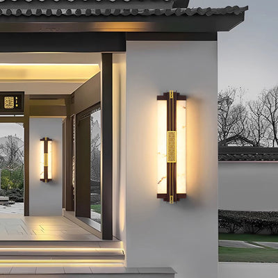 Traditional Chinese Waterproof Stainless Steel Resin Imitation Marble Pattern Linear LED Wall Sconce Lamp For Outdoor Patio