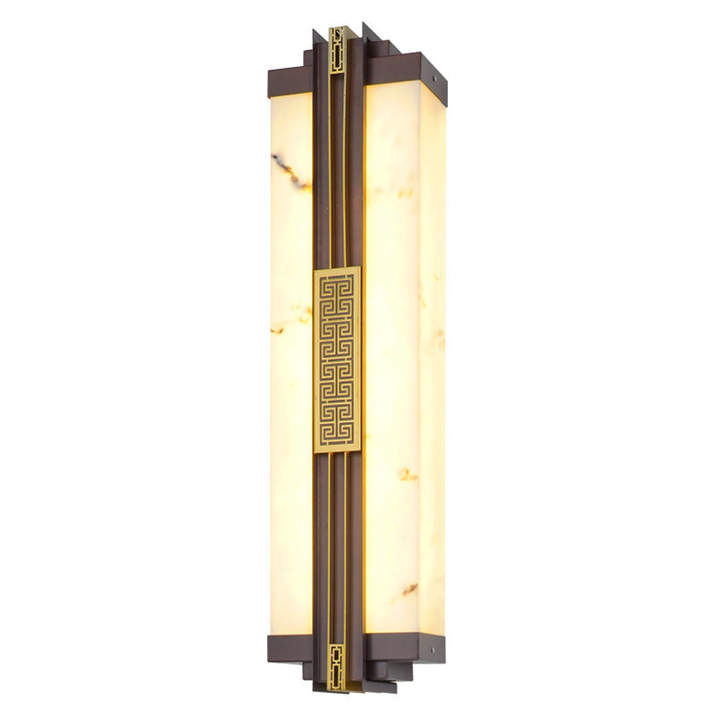 Traditional Chinese Waterproof Stainless Steel Resin Imitation Marble Pattern Linear LED Wall Sconce Lamp For Outdoor Patio
