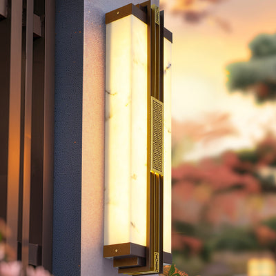 Traditional Chinese Waterproof Stainless Steel Resin Imitation Marble Pattern Linear LED Wall Sconce Lamp For Outdoor Patio