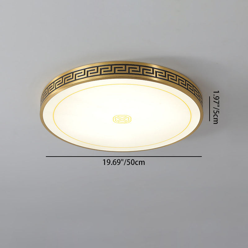 Traditional Chinese Copper Acrylic Round LED Flush Mount Ceiling Light For Living Room