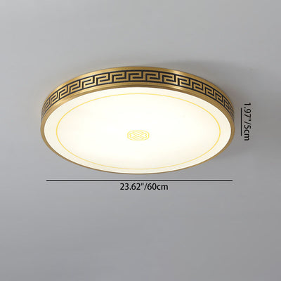 Traditional Chinese Copper Acrylic Round LED Flush Mount Ceiling Light For Living Room
