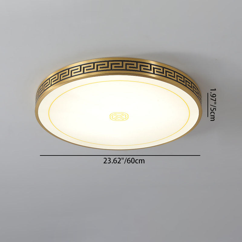 Traditional Chinese Copper Acrylic Round LED Flush Mount Ceiling Light For Living Room