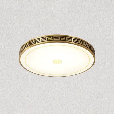 Traditional Chinese Copper Acrylic Round LED Flush Mount Ceiling Light For Living Room