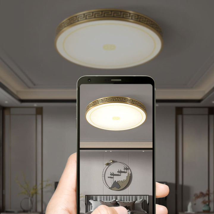 Plafonnier LED rond en acrylique et cuivre chinois traditionnel pour salon 