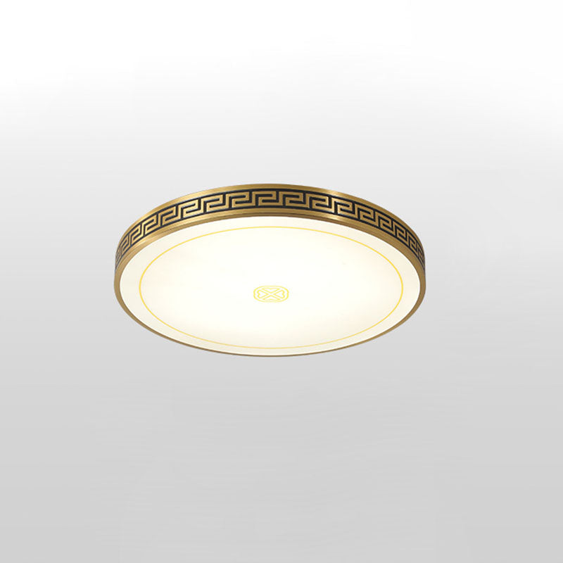 Traditional Chinese Copper Acrylic Round LED Flush Mount Ceiling Light For Living Room