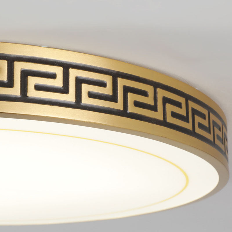 Traditional Chinese Copper Acrylic Round LED Flush Mount Ceiling Light For Living Room