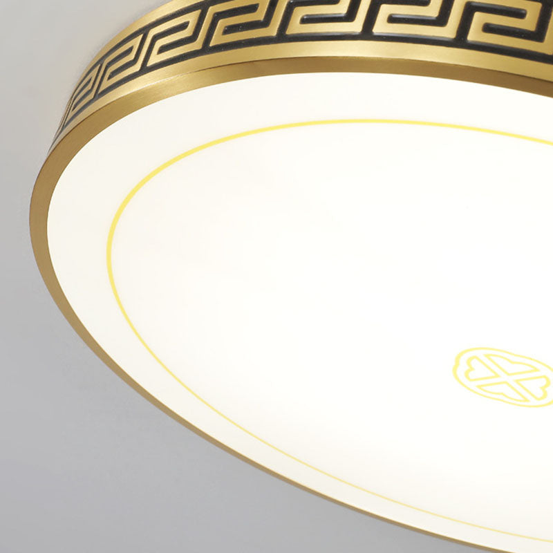 Plafonnier LED rond en acrylique et cuivre chinois traditionnel pour salon 