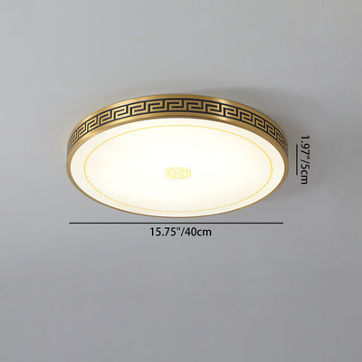 Traditional Chinese Copper Acrylic Round LED Flush Mount Ceiling Light For Living Room