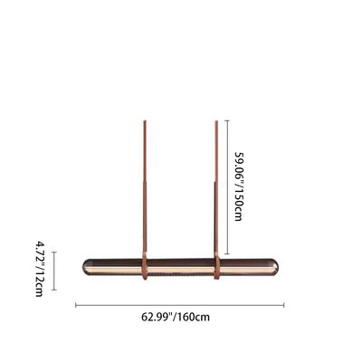 Modern Minimalist PU Leather Glass Linear  LED Island Light Chandelier For Dining Room