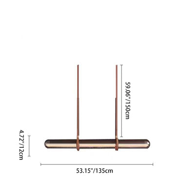 Modern Minimalist PU Leather Glass Linear  LED Island Light Chandelier For Dining Room
