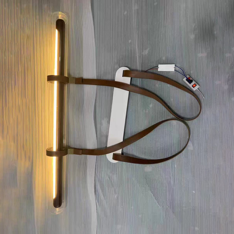 Modern Minimalist PU Leather Glass Linear  LED Island Light Chandelier For Dining Room