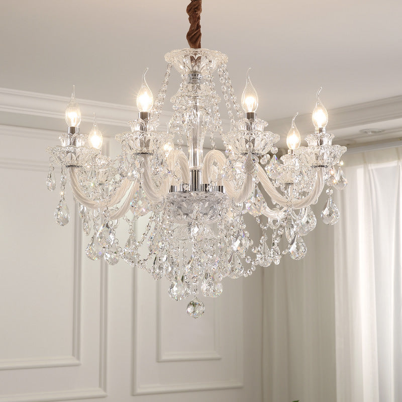 Lustre Rond en Cristal Métal de Luxe Contemporain à 6/8/10 Lumières pour Salon 