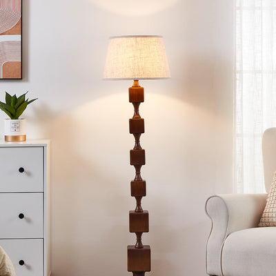 Traditional French Wood Fabric Linear 1-Light Standing Floor Lamp For Living Room