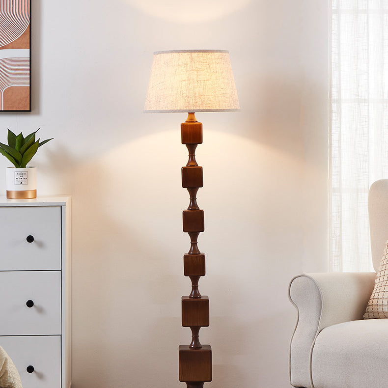 Traditional French Wood Fabric Linear 1-Light Standing Floor Lamp For Living Room