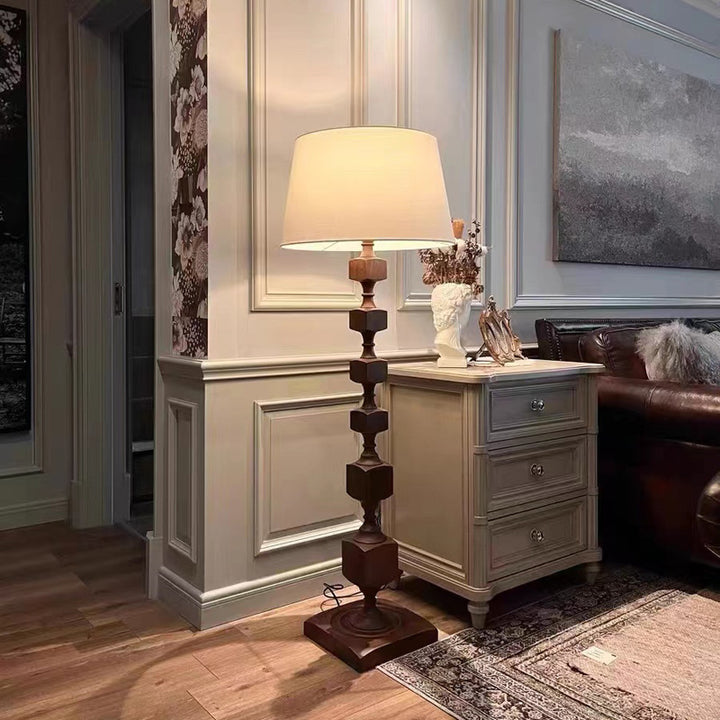 Lampe de sol traditionnelle française en bois avec tissu linéaire 1 lumière pour salon 