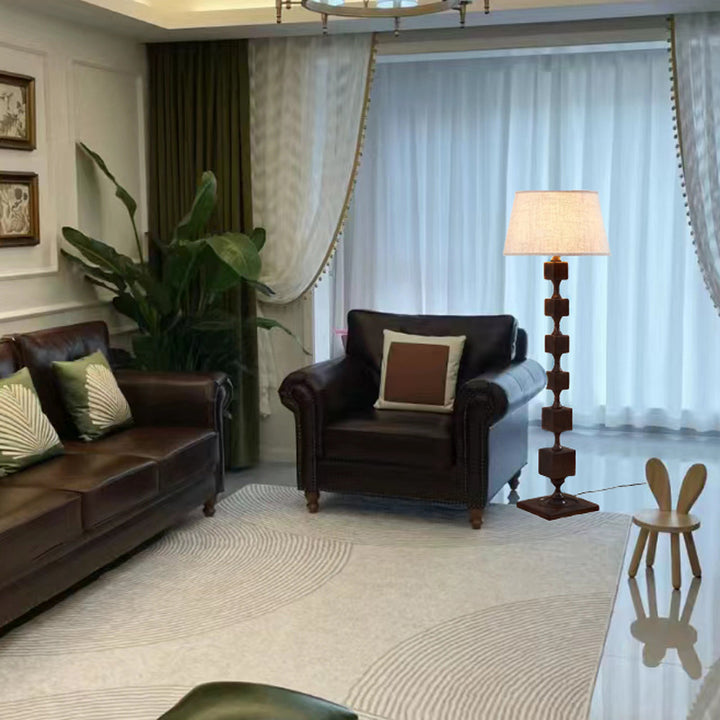 Lampe de sol traditionnelle française en bois avec tissu linéaire 1 lumière pour salon 