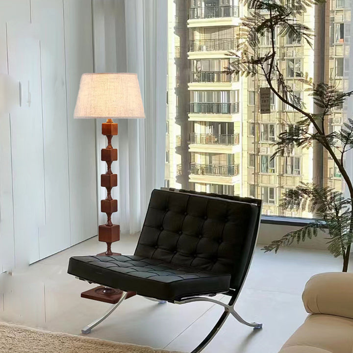 Lampe de sol traditionnelle française en bois avec tissu linéaire 1 lumière pour salon 