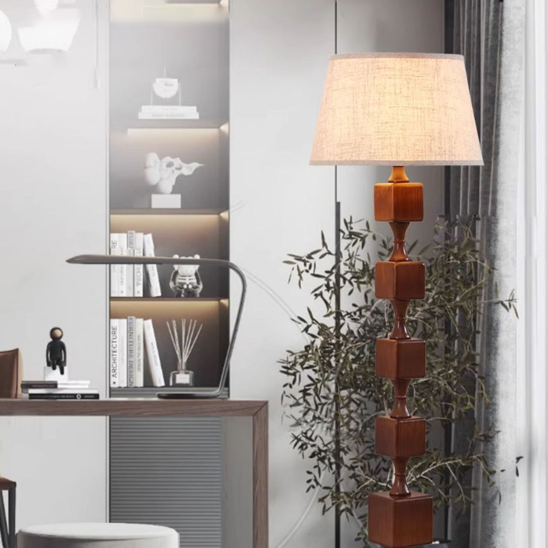 Lampe de sol traditionnelle française en bois avec tissu linéaire 1 lumière pour salon 
